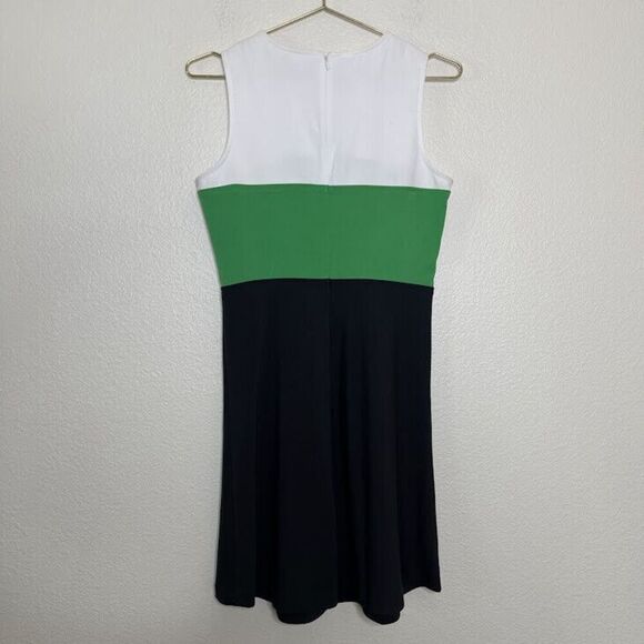 Michael Kors Dress Size 2 Fit Flare Mini Spring Green Colorblock Sleeveless Work - Picture 8 of 8